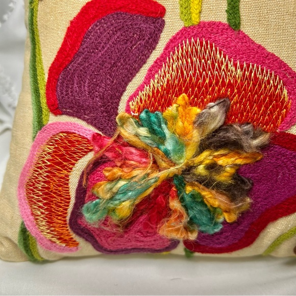 Vibrant Colorful Floral Embroidered Bohemian Accent Pillow - Picture 5 of 14